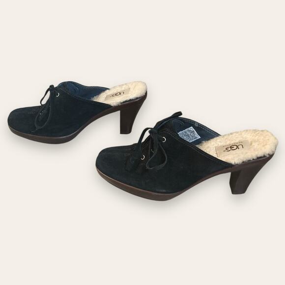 UGG AustrianWitchy Black Suede Block Heel Mules size 6.5 - Picture 6 of 6